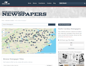 Screenshot of North Carolina Newspapers home page