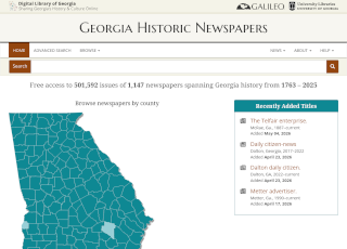 Screenshot of Georgia Historic Newspapers home page